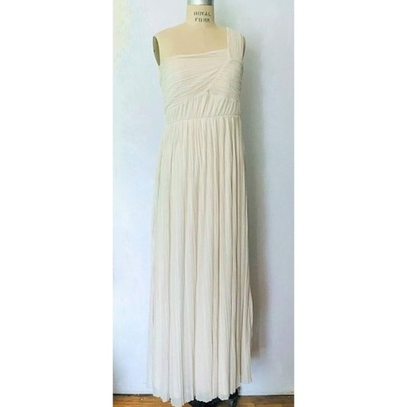 H&M CREAM ONE SHOULDER PLEATED LONG MAXI DRESS L - Picture 1 of 12